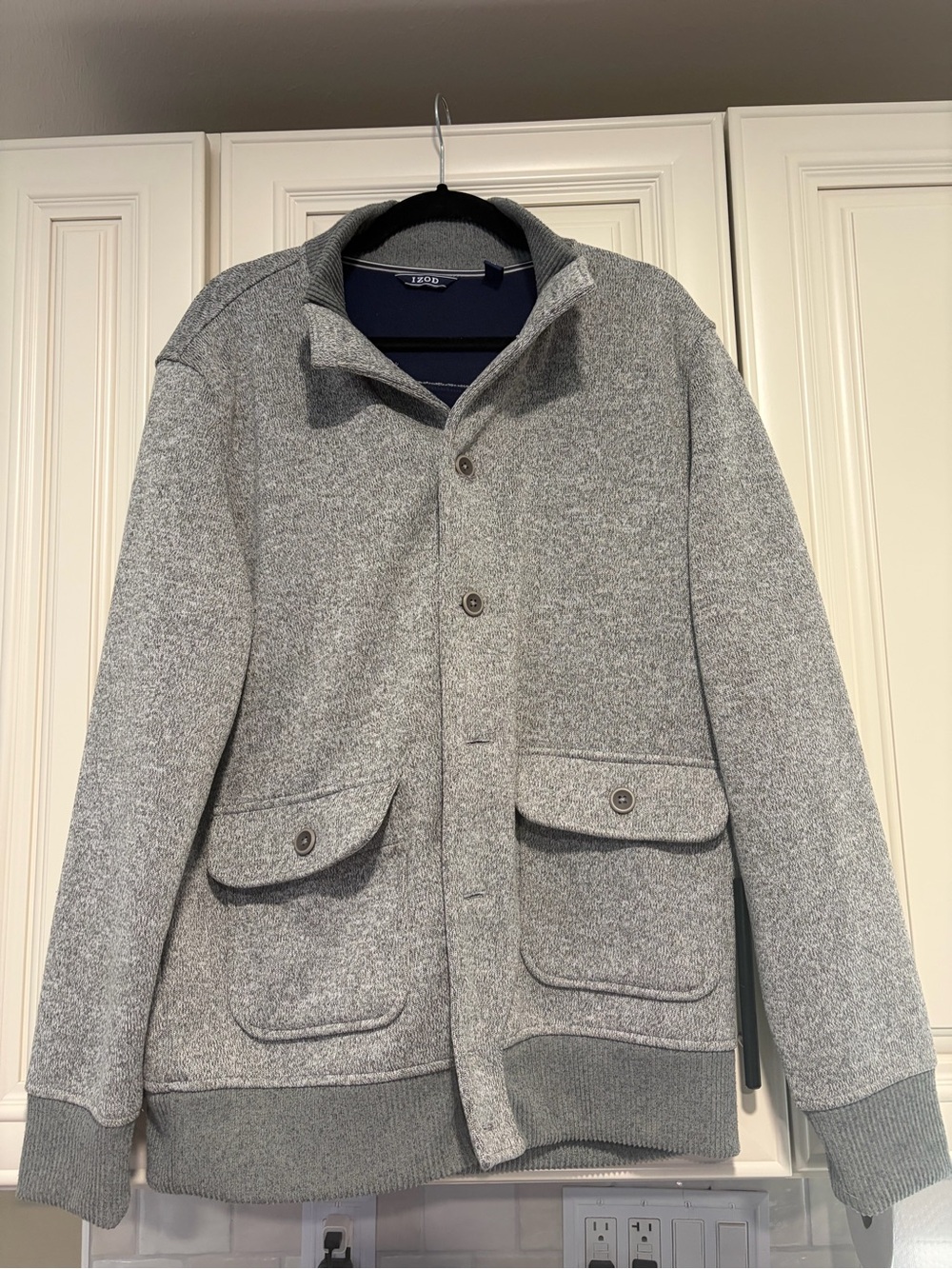Izod Light Gray Button-Front Shirt Jacket